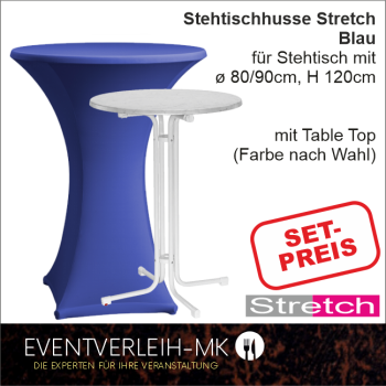 Stehtisch & Stretch-Stehtischhusse - blau - INKL. REINIGUNG